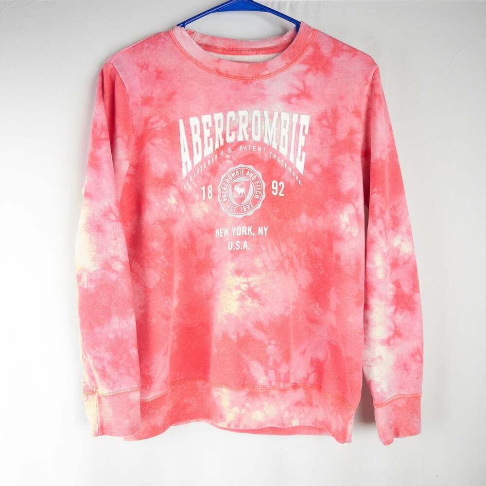 Abercrombie Kids Pink Tie-Dye Logo Graphic Crewneck Sweatshirt